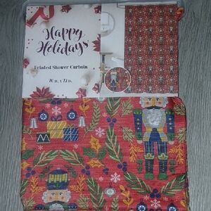 Festive Nutcracker Printed Christmas Holiday Shower Curtain Red Sz 70"x72"  NWT